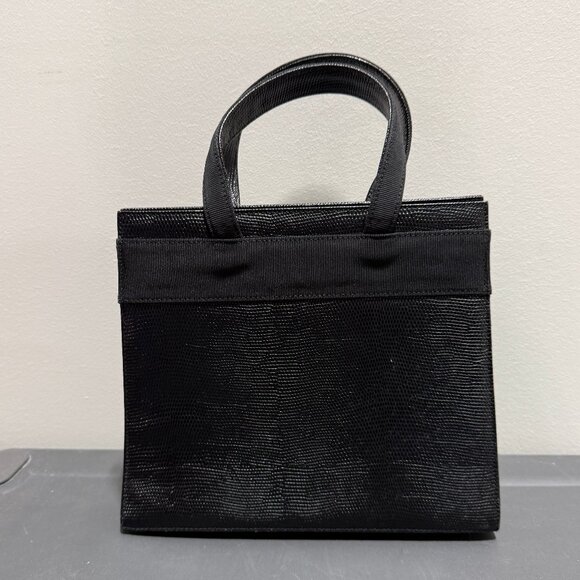 Salvatore Ferragamo Vara Lizard Embossed Black Leather Handbag w/ Bow Top Handle - Picture 3 of 6